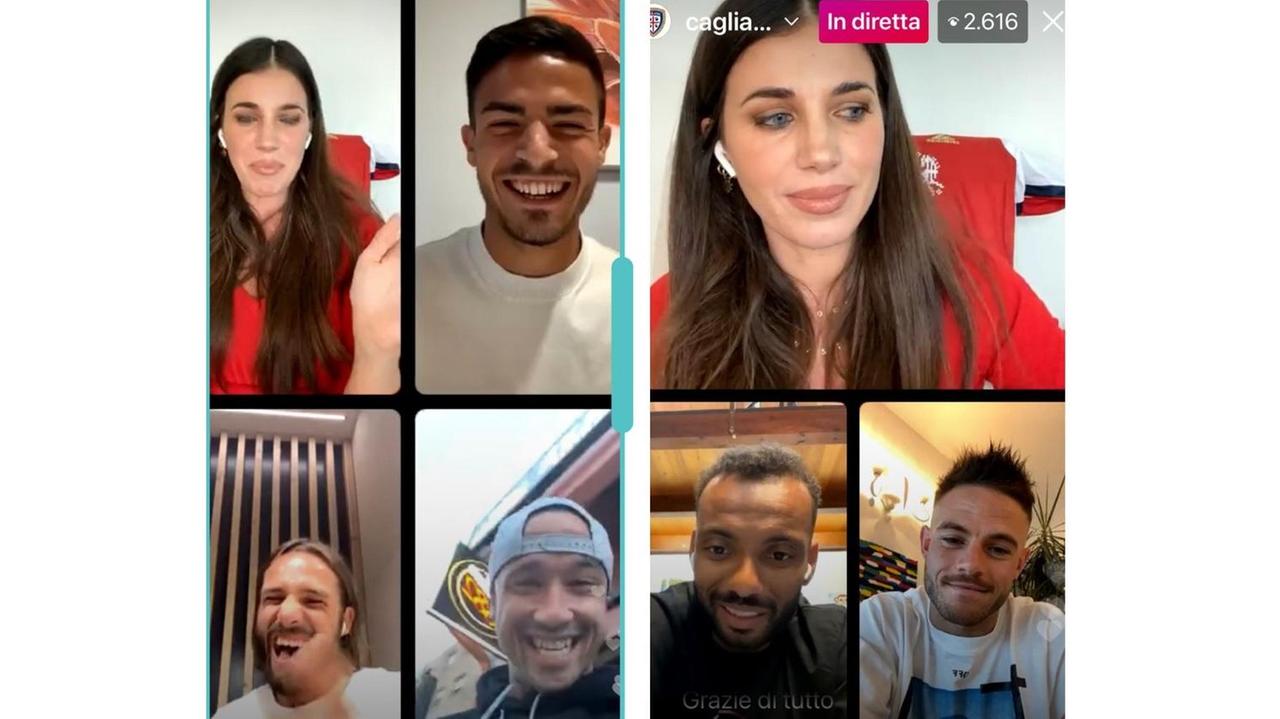 Sopra, Eleonora Boi e Carboni. Sotto Pavoletti, Nainggolan, Joao Pedro e Nandez