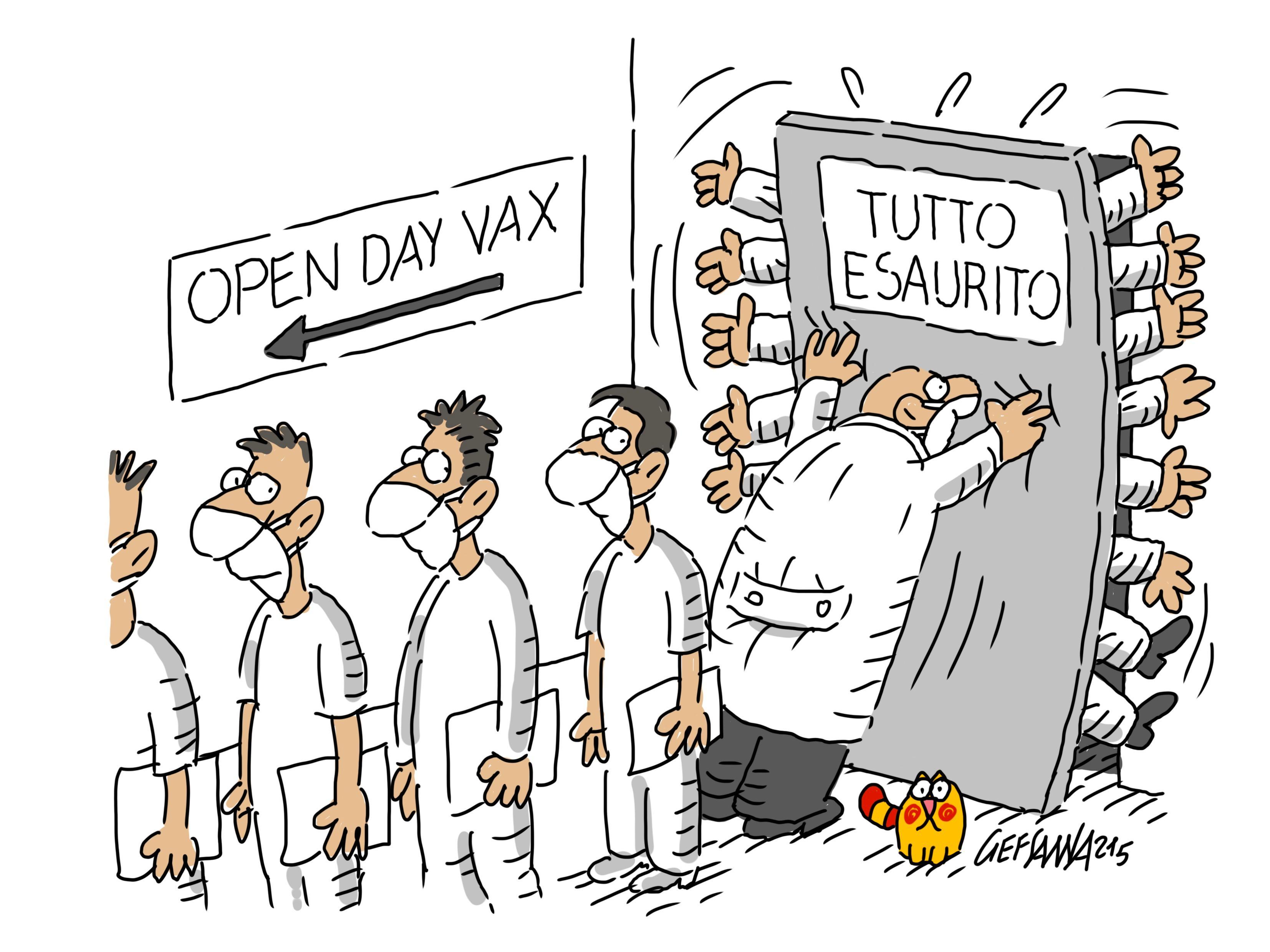 La vignetta di Gef: tutto esaurito al click day vaccinale