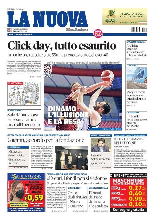 La Nuova Sardegna - Prima Pagina - 21 maggio 2021