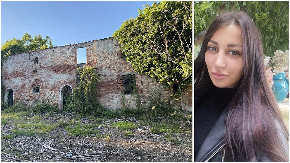 Il casolare diroccato in cui è stato rinvenuto il cadavere della giovane e Khrystyna Novak