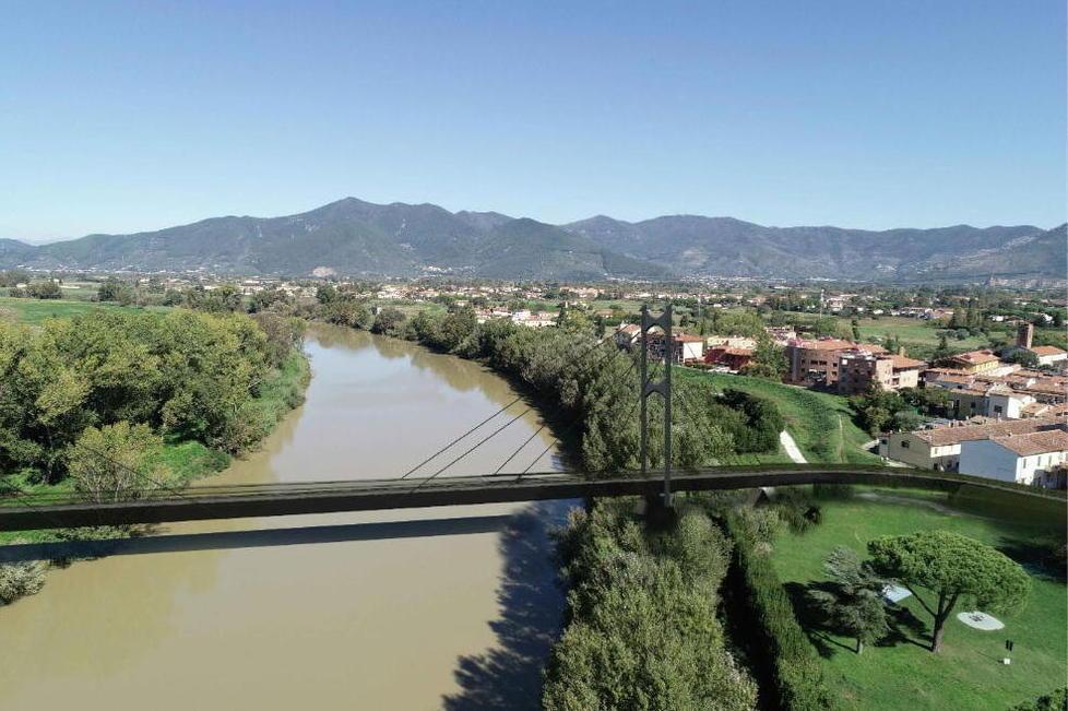 Un rendering del ponte sull'Arno tra Cisanello e Riglione