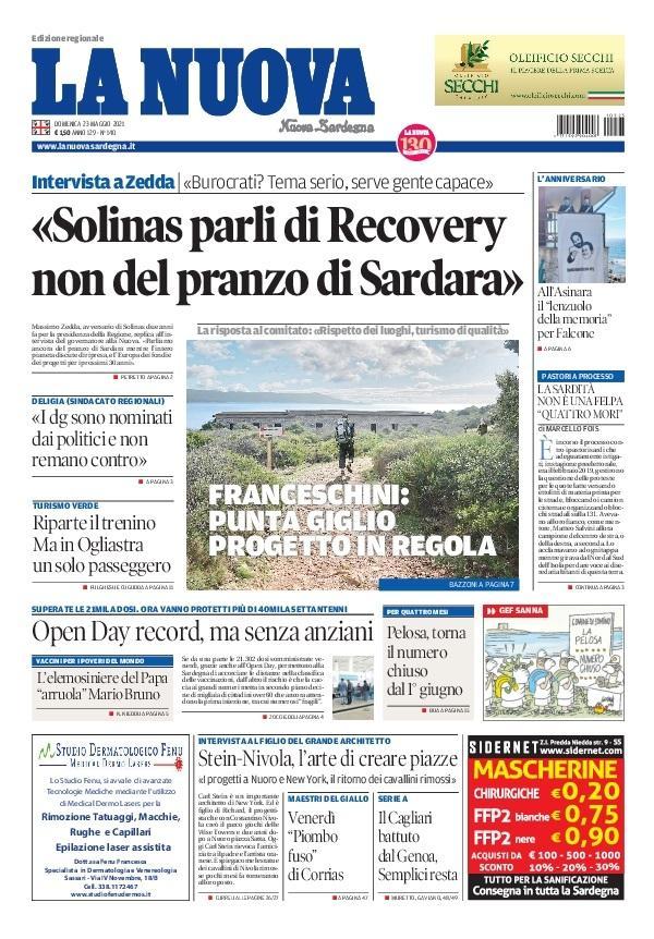 La Nuova Sardegna - Prima Pagina - 23 maggio 2021