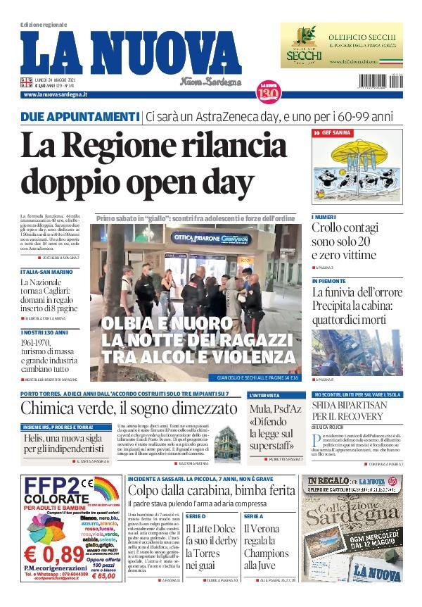 La Nuova Sardegna - Prima Pagina - 24 maggio 2021
