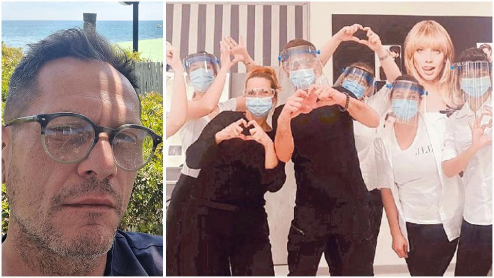 Il parrucchiere; accanto con la moglie Moira Rossi (alla sua sinistra) e alcune dipendenti del salone dell’Aurelia Antica