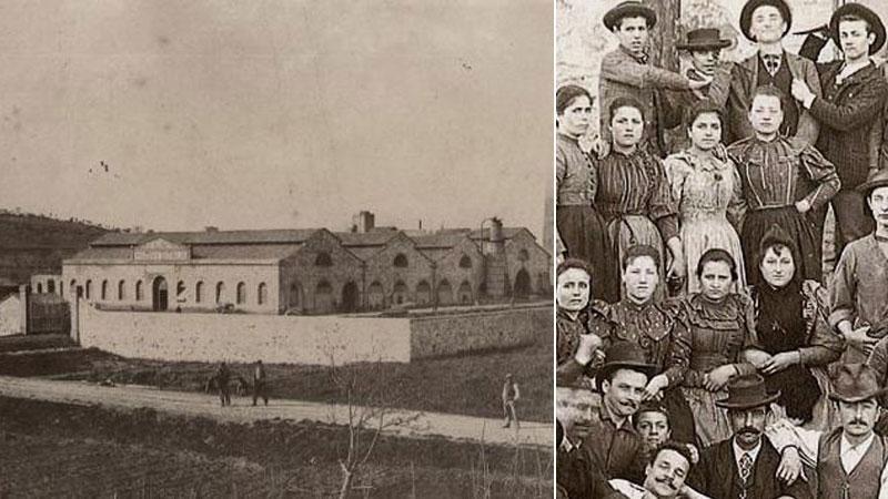 Lo stabilimento della Magona d’Italia come si presentava agli inizi del Novecento. E’ lì che si svolge il racconto “Nora: operaia metallurgica, sindacalista, rivoluzionaria”. La foto di destra ritrae un gruppo di operai e di operaie della fabbrica piombinese ed è riconducibile allo stesso periodo. Le immagini appartengono all’Archivio Magona