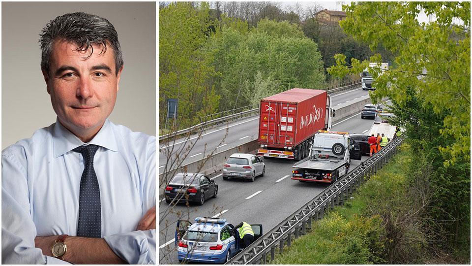L’assessore regionale Baccelli e un tratto della superstrada Fi-Pi-Li
