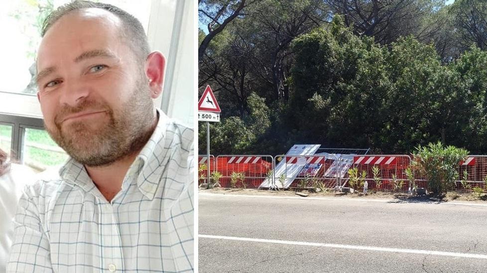 Federico Regoli, 43 anni, l’operaio morto mercoledì. A destra il cantiere della ciclabile sotto sequestro