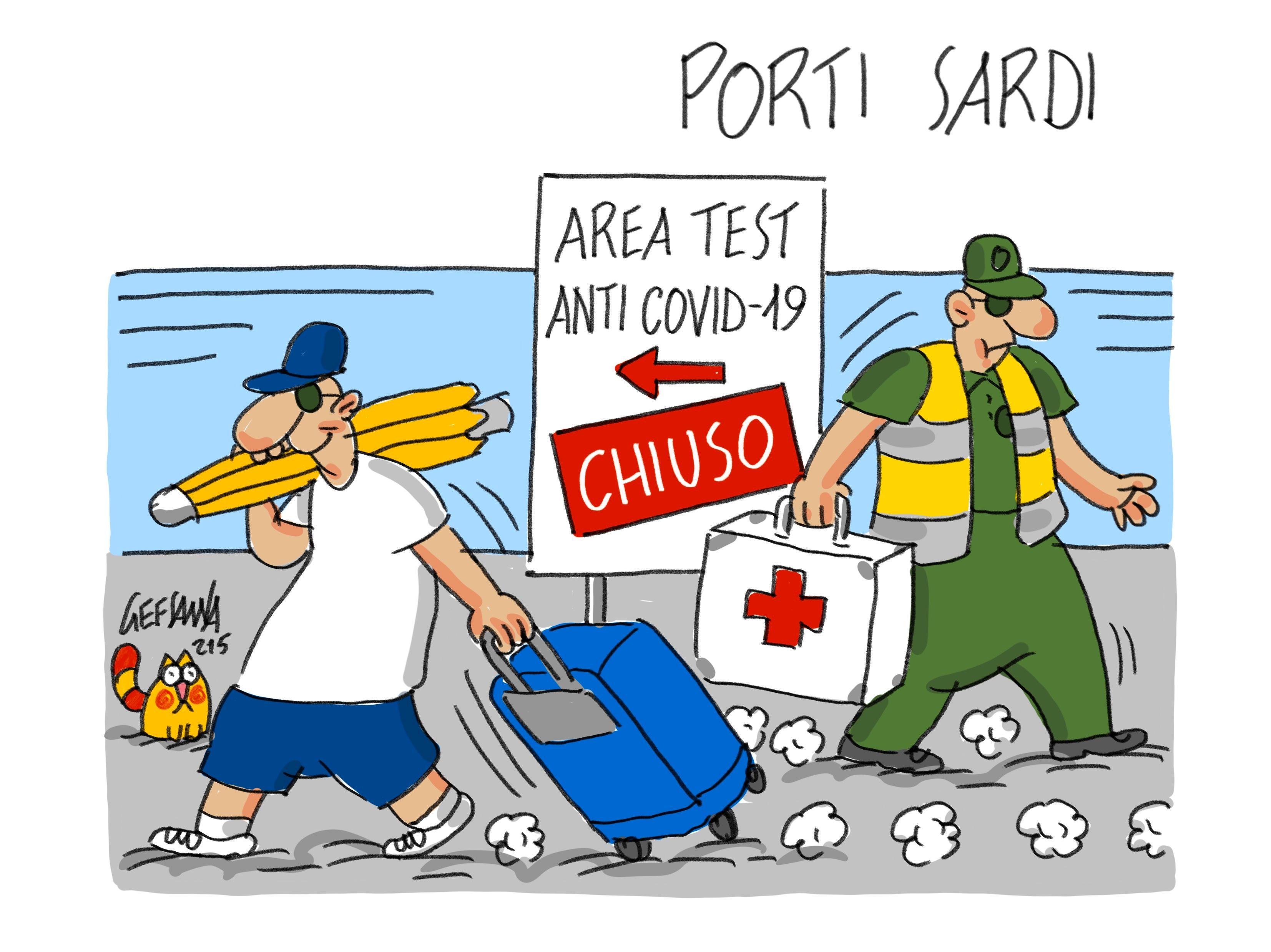 La vignetta di Gef: Sardegna zona bianca, chi parte per l'Isola si registra nella piattaforma ma niente controlli all'arrivo