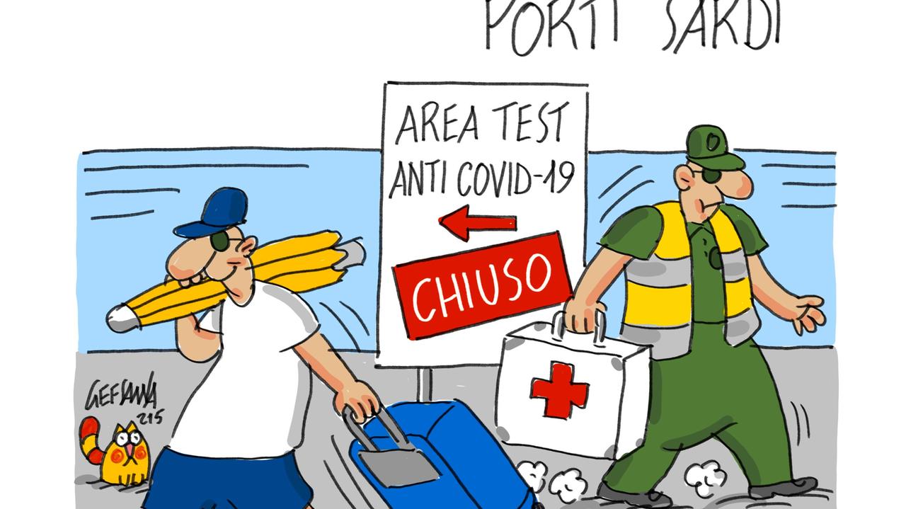 La vignetta di Gef: Sardegna zona bianca, chi parte per l'Isola si registra nella piattaforma ma niente controlli all'arrivo