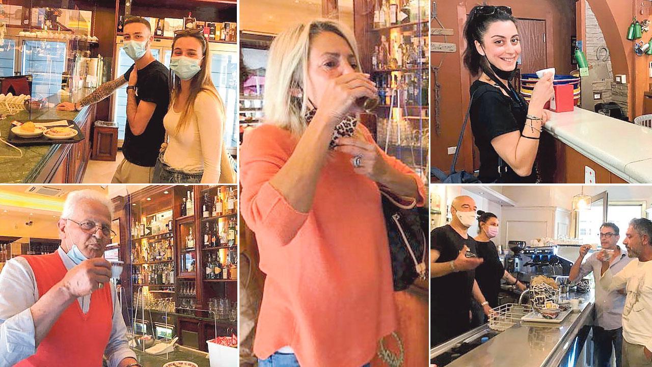 In alto a sinistra Mirko Madonia ed Elena Tamburello. Sotto Niccolò Benini al caffè Ginori. Accanto Valentina Pontello al Ginori. Poi Sara Diana al bar Millevoglie, carlo Mencacci e Saverio Acquaviva al bar Portovecchio