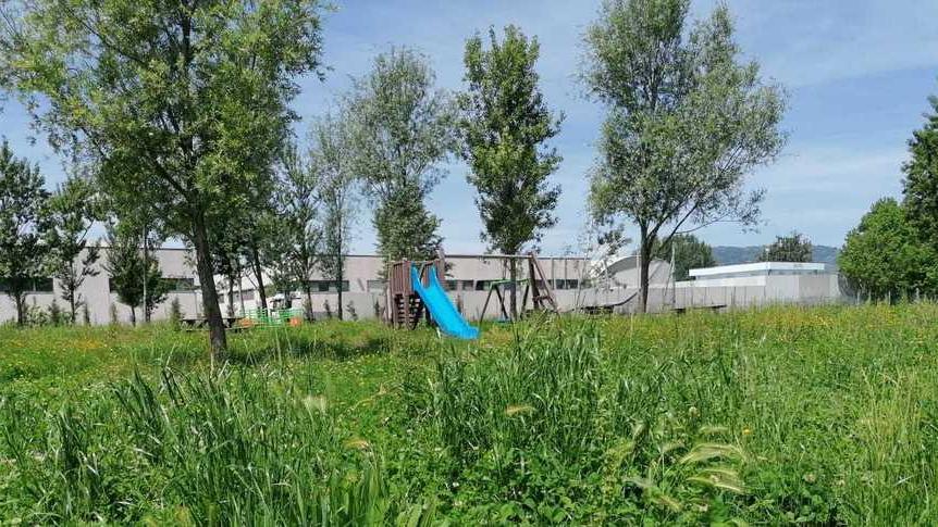 Nel parco giochi di via Sanzio l’erba è troppo alta
