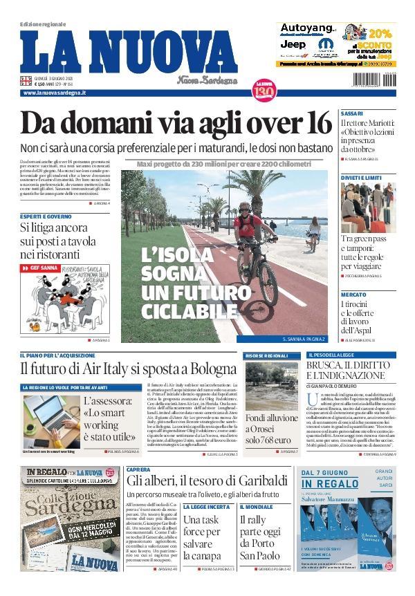 La Nuova Sardegna - Prima Pagina - 3 giugno 2021