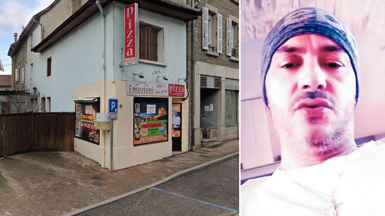 A sinistra la pizzeria "Emozioni" di Montaleu-Vercieu in un fermo immagine di Google Maps: qui lavorava il cuoco Vittorio Barruffo (nella foto a destra)