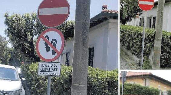 Rimosso da Castiglioncello il cartello-burla sul divieto di "ciabattare"