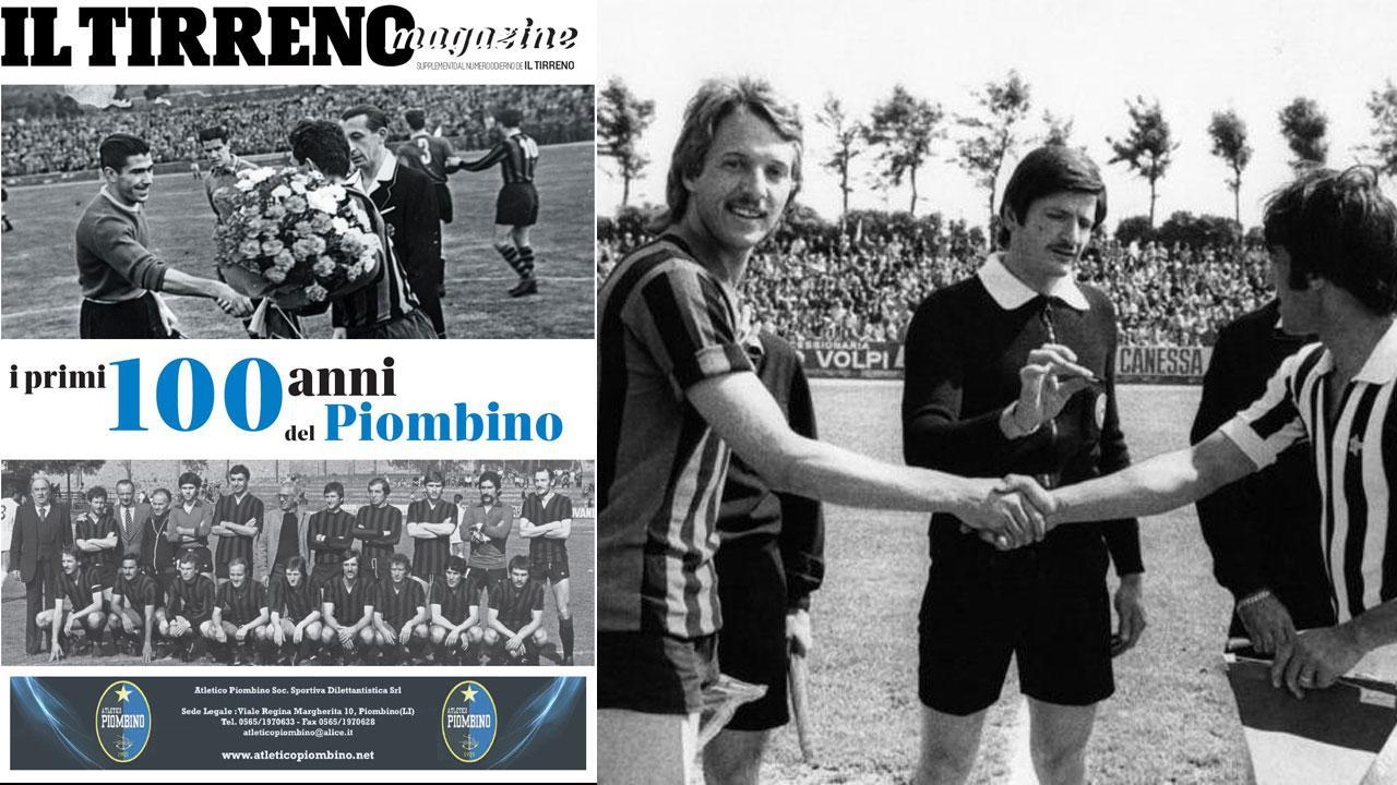 La copertina del magazine. A destra Piombino-Juventus: Bianchi con Anastasi