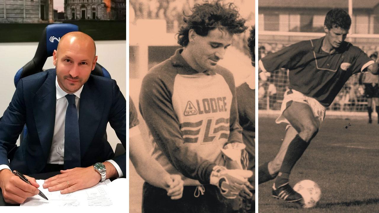 Claudio Chiellini, livornese nato a Pisa, fratello di Giorgio, nuovo ds dei nerazzurro; Gianpaolo Grudina con la maglia amarantocon cui partecipò all’impresa firmata Melani; Max Allegri in maglia amaranto, con cui ha giocato 4 stagioni con l’intermezzo di Pisa