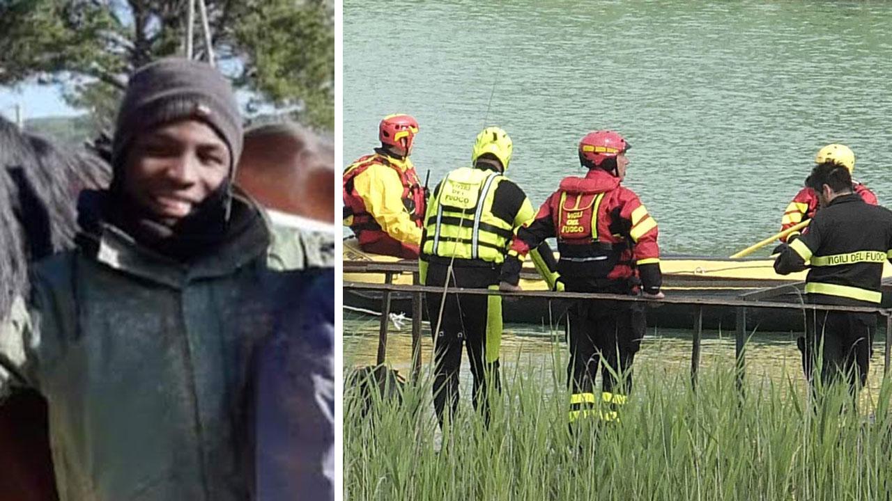 Losseni Kone e l’attività di ricerca del corpo da parte dei sommozzatori dei vigili del fuoco nel laghetto artificiale