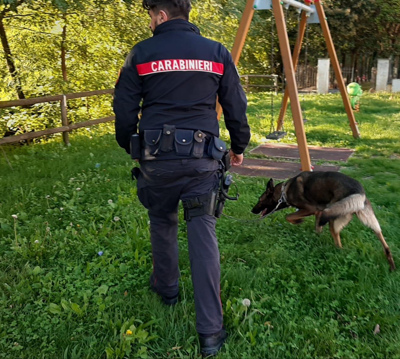Un carabiniere nel servizio antidroga in un parco