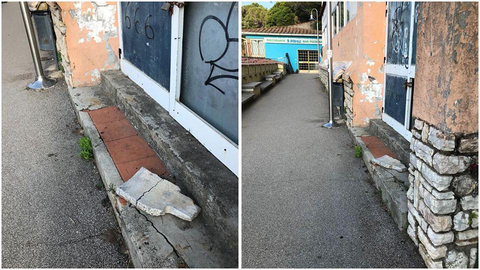 La parte dell’edificio da dove è caduto il pezzo di cemento