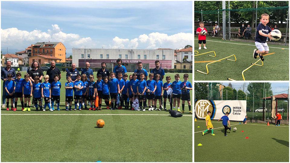 Tre immagini della Scuola Calcio Inter del Tau Calcio Altopascio. È l’unica presente in Toscana e si fa in tre: infatti, da quest’anno si aggiungono al polo presente ai campi sportivi del Checchi Calcio di Carraia (Capannori), anche Badia Pozzeveri, nella struttura dell’Academy Tau, e il Centro Sportivo Gianni D’Addario a Lamporecchio, in provincia di Pistoia. Nelle prossime settimane sono in programma open day