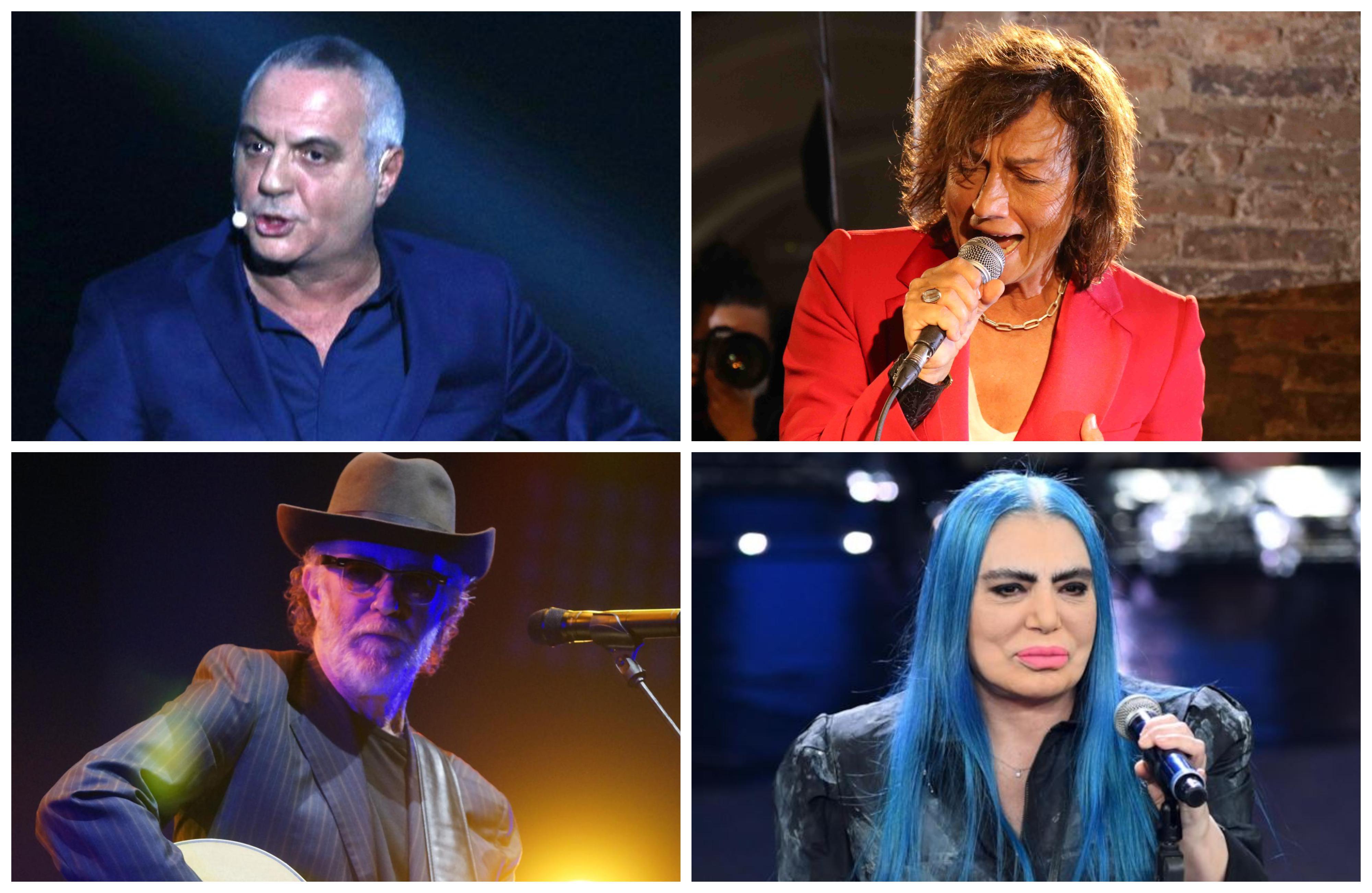 Dall'alto a sinistra in senso orario Giorgio Panariello, Gianna Nannini, Loredana Bertè e Francesco De Gregori