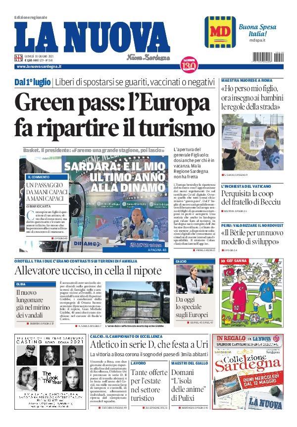 La Nuova Sardegna - Prima Pagina - 10 giugno 2021