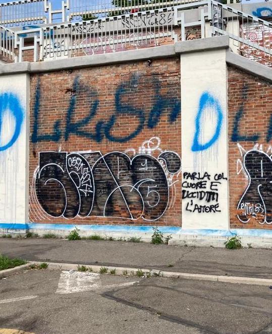 Graffiti sul cavalcavia I volontari puliscono