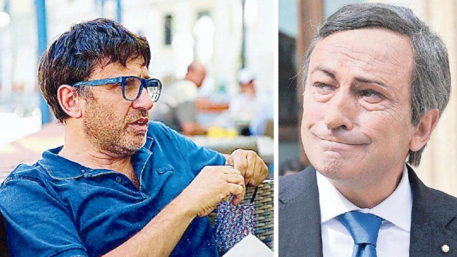 Dario Ballantini, 56 anni, livornese, imitatore e showman, e uno dei suoi personaggi più apprezzati: il presidente del Consiglio, Mario Draghi