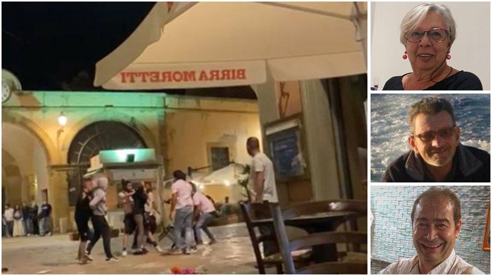 La rissa in piazza Cavour nel fermo immagine del video che circola sui social da giorni, Stefania Di Chiara, Umberto Villani e Vincenzo Mangino
