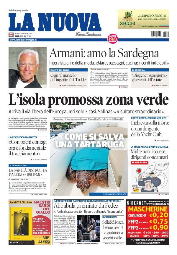 La Nuova Sardegna - Prima Pagina - 18 giugno 2021