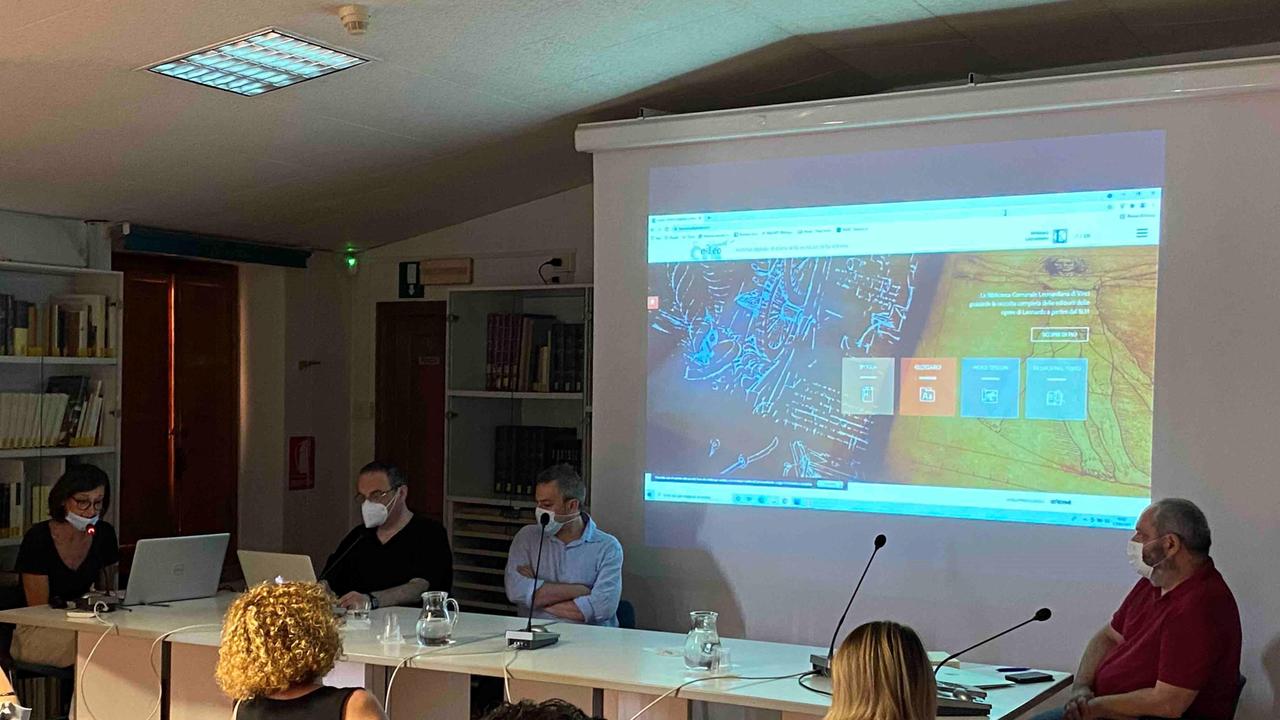 La presentazione di E-Leo che si è tenuta giovedì 17 all’interno della Biblioteca Leonardiana, centro di ricerca e documentazione per gli studi leonardiani