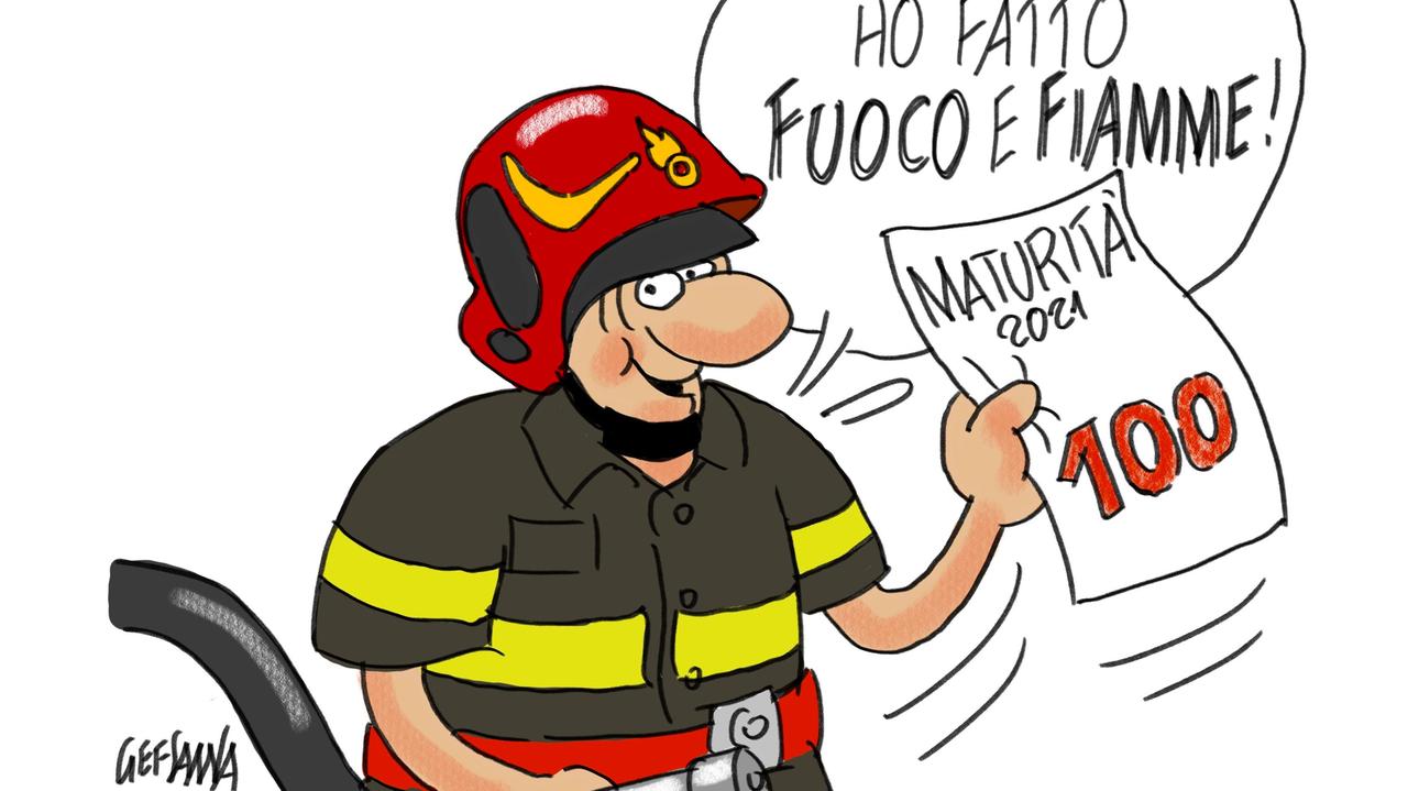La vignetta di Gef: vigile del fuoco di Sassari in pensione prende 100 alla maturità