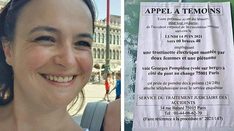 La donna morta a Parigi e, a destra, l'appello della polizia francese a eventuali testimoni