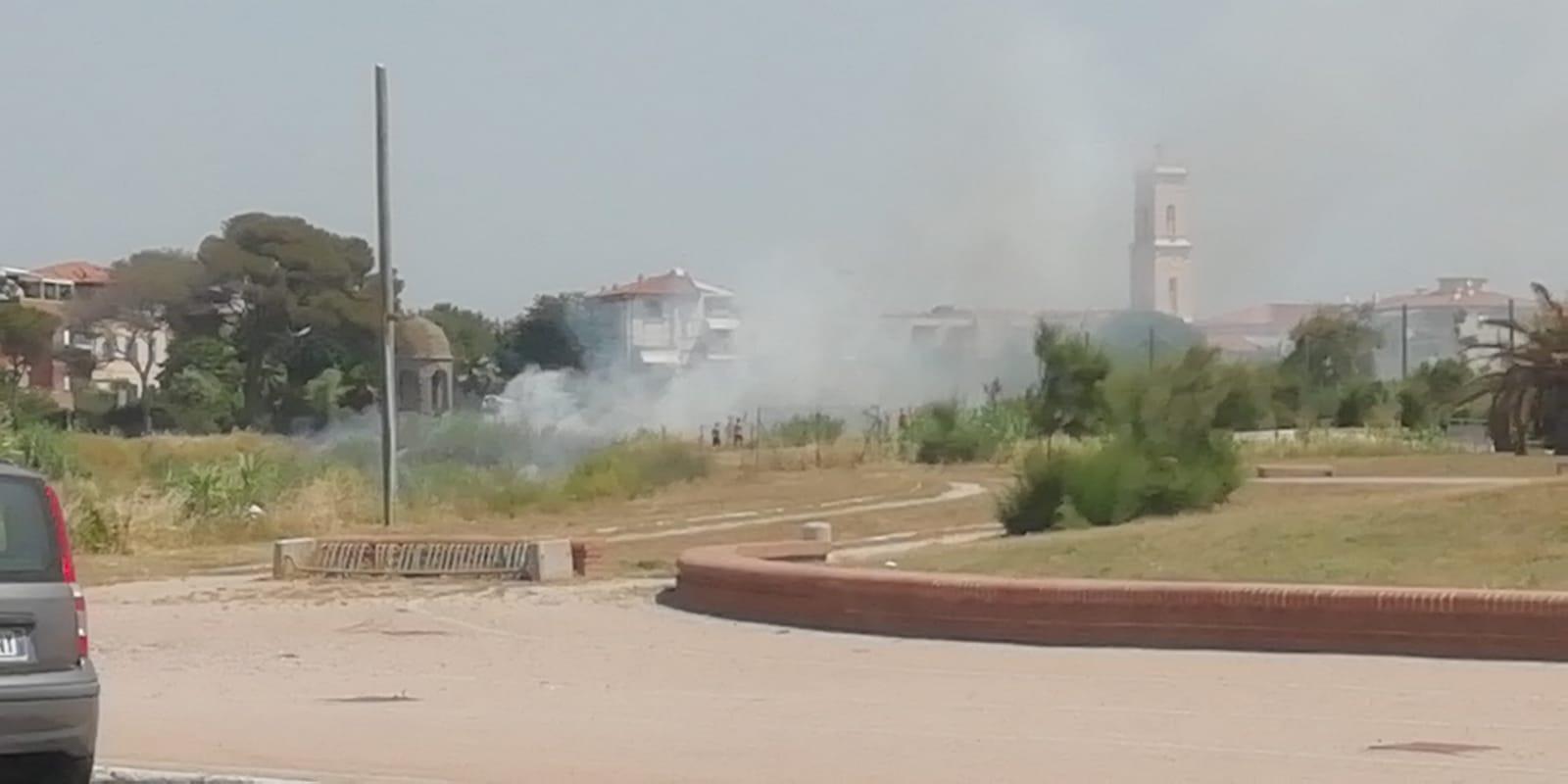 L'incendio sull'argine del rio Ardenza, in via Pacinotti