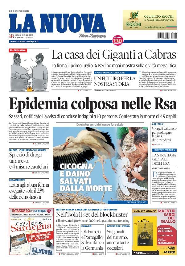 La Nuova Sardegna - Prima Pagina - 24 giugno 2021