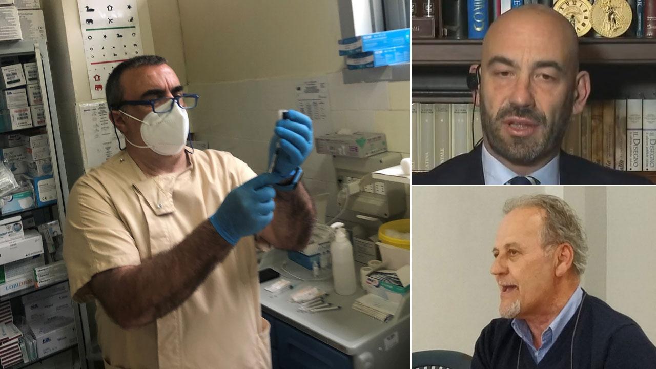 La preparazione di un vaccino nell’ospedale di Portoferraio. A destra l’infettivologo Matteo Bassetti e nella foto in basso il sindaco Angelo Zini