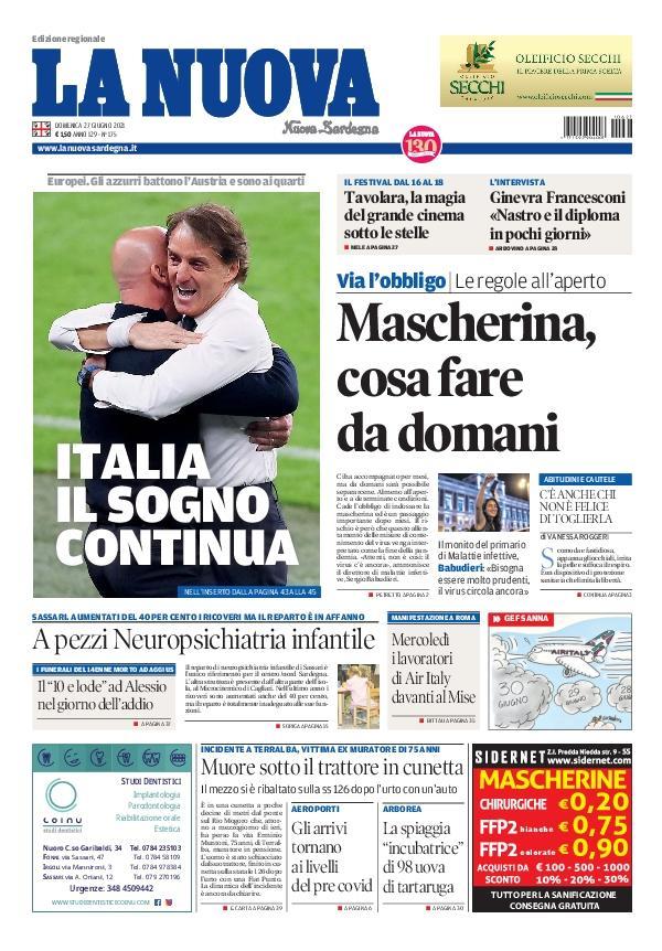 La Nuova Sardegna - Prima Pagina - 27 giugno 2021