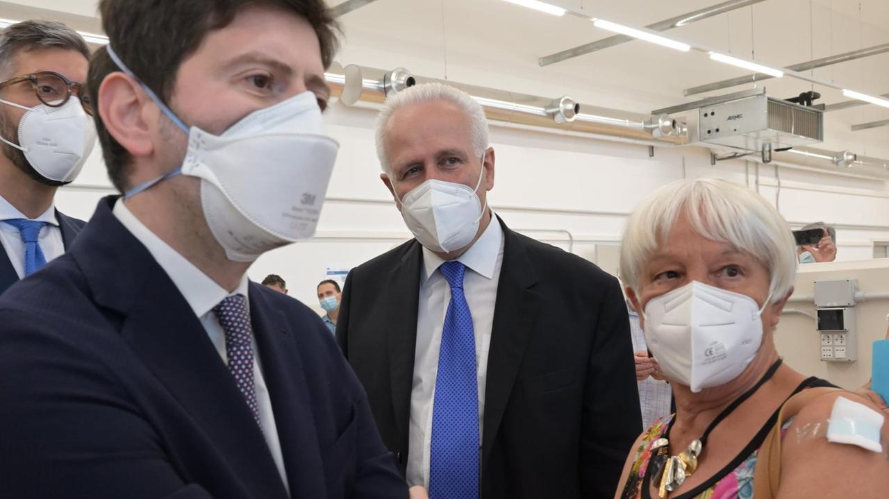 Eugenio Giani insieme a Roberto Speranza durante la visita di oggi del ministro a Prato