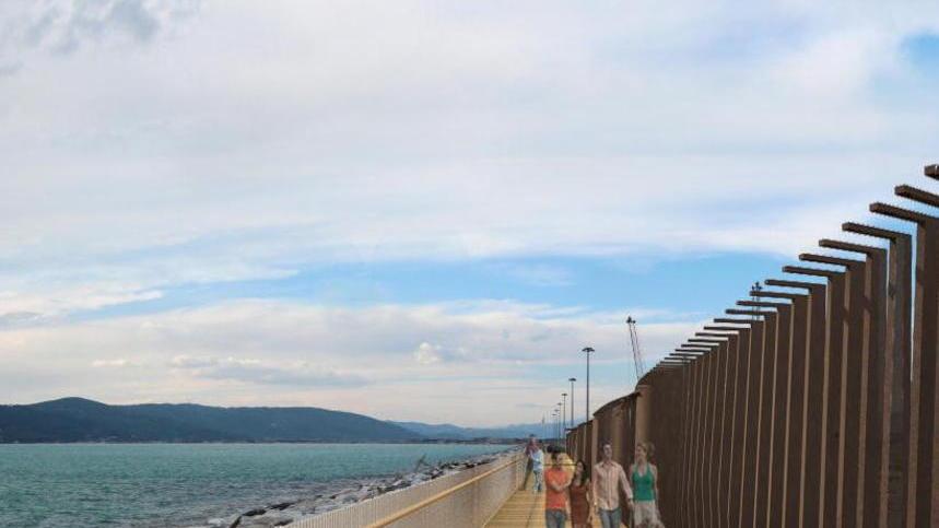 Un rendering della nuova passeggiata e a destra Mario Sommariva e Raffaella Paita