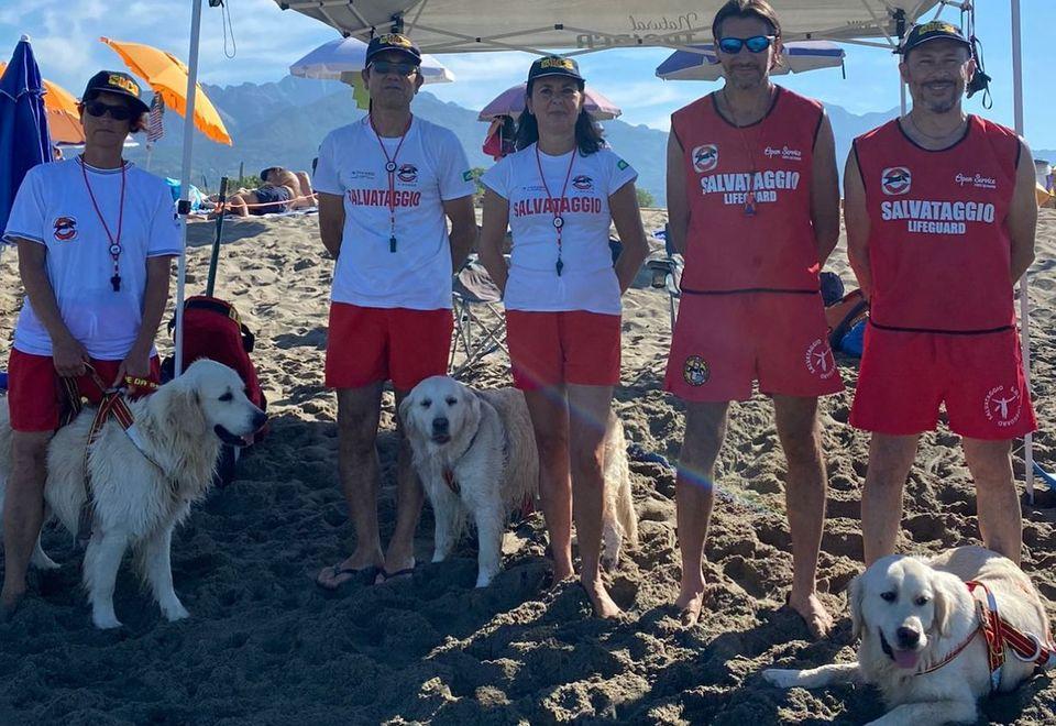 Al largo rischiano di annegare, li salvano i cani bagnino