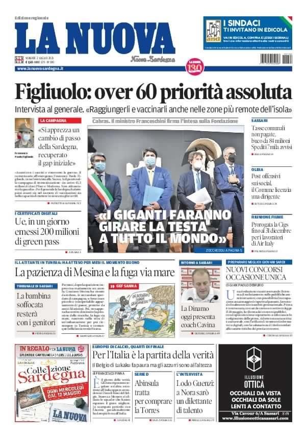 La Nuova Sardegna - Prima Pagina - 2 luglio 2021