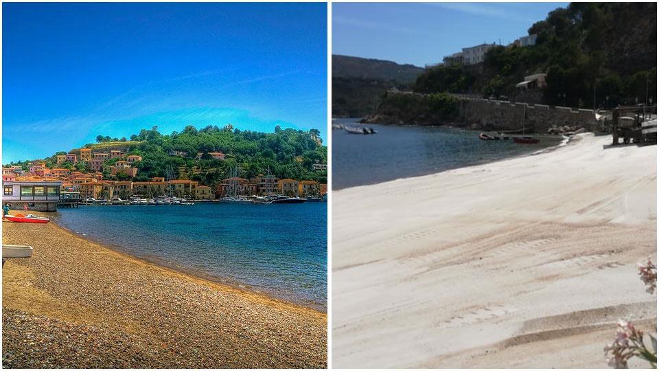 La spiaggia della Rossa prima del ripascimento e dopo l’intervento