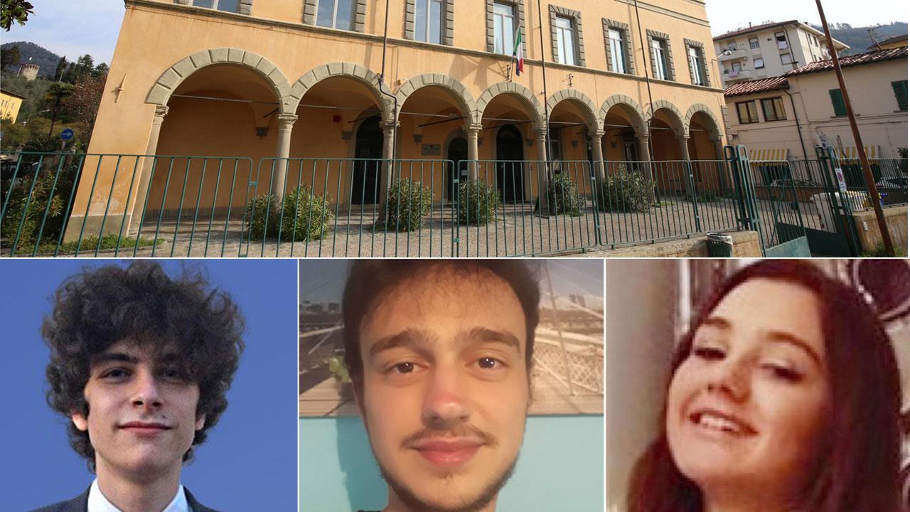 L'istituto Lorenzini di Pescia e in basso dalla sinistra: Giovanni Parrillo, Edoardo Loiero, Annalisa Mincione