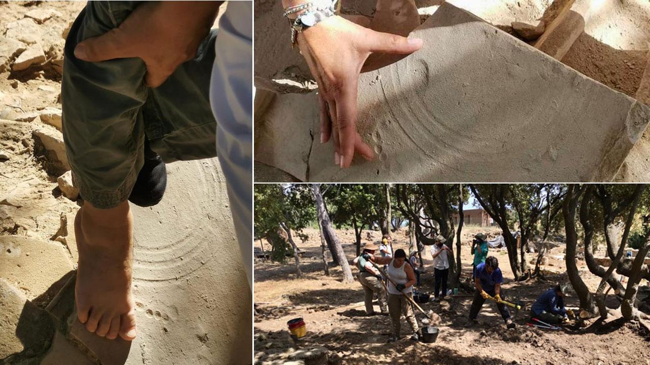 La tegola su cui è impressa l’impronta del piede di un bambino e lo scavo a Poggio del Molino