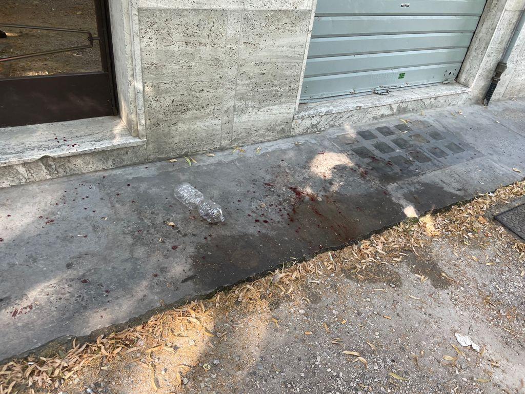 Le tracce del pestaggio sul luogo dell'aggressione