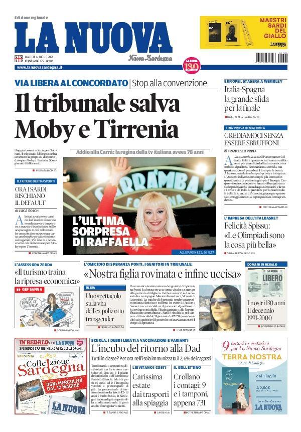 La Nuova Sardegna - Prima Pagina - 6 luglio 2021