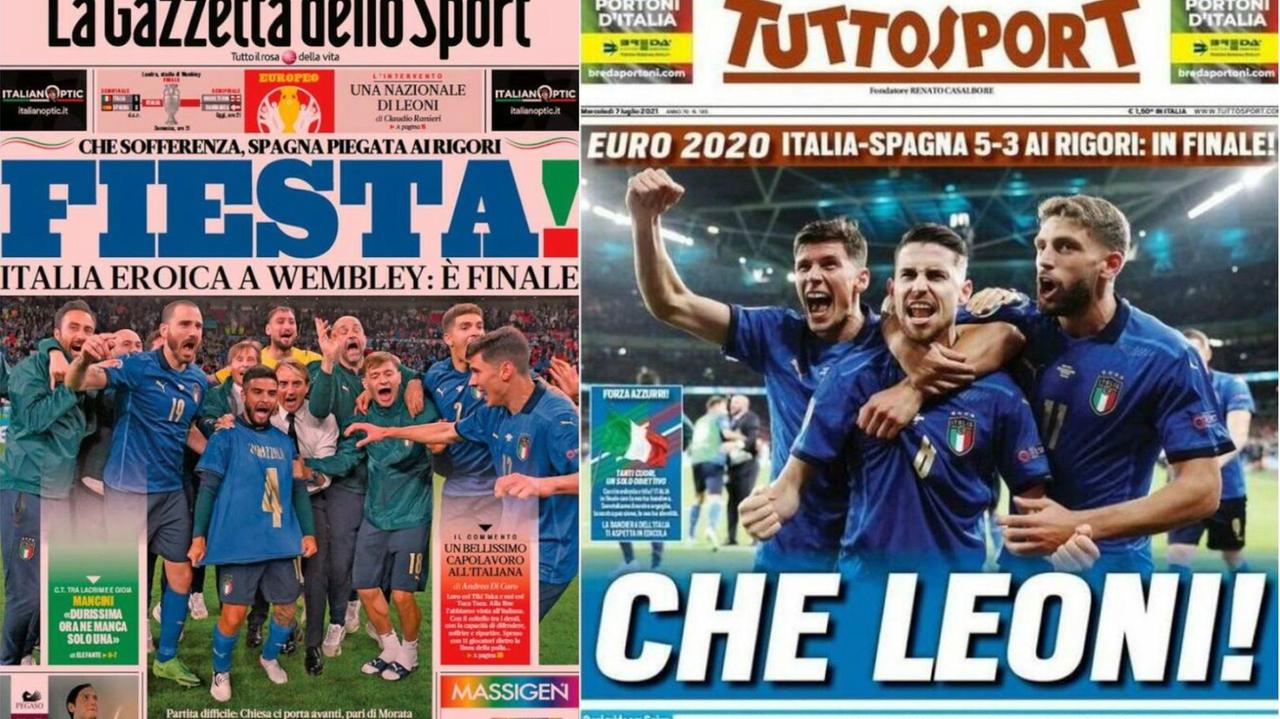 L'Italia batte la Spagna ai rigori e vola in finale: le prime pagine dei quotidiani