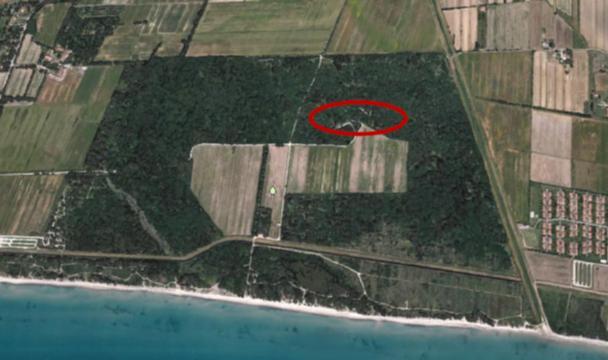 Cerchiata di rosso l’area all’interno del bosco della Sterpaia dove il Piano strutturale intercomunale prevede di realizzare una struttura ricettiva da 100 posti letto