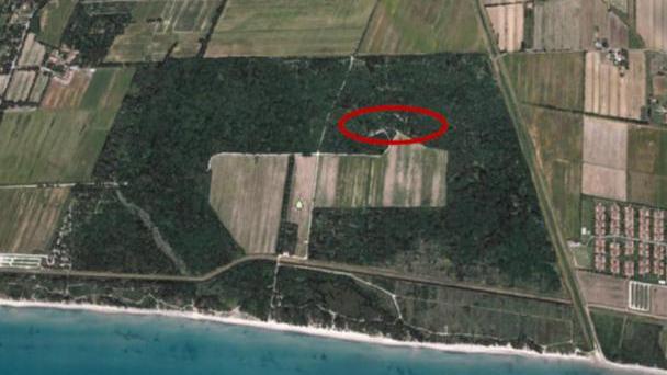 Cerchiata di rosso l’area all’interno del bosco della Sterpaia dove il Piano strutturale intercomunale prevede di realizzare una struttura ricettiva da 100 posti letto