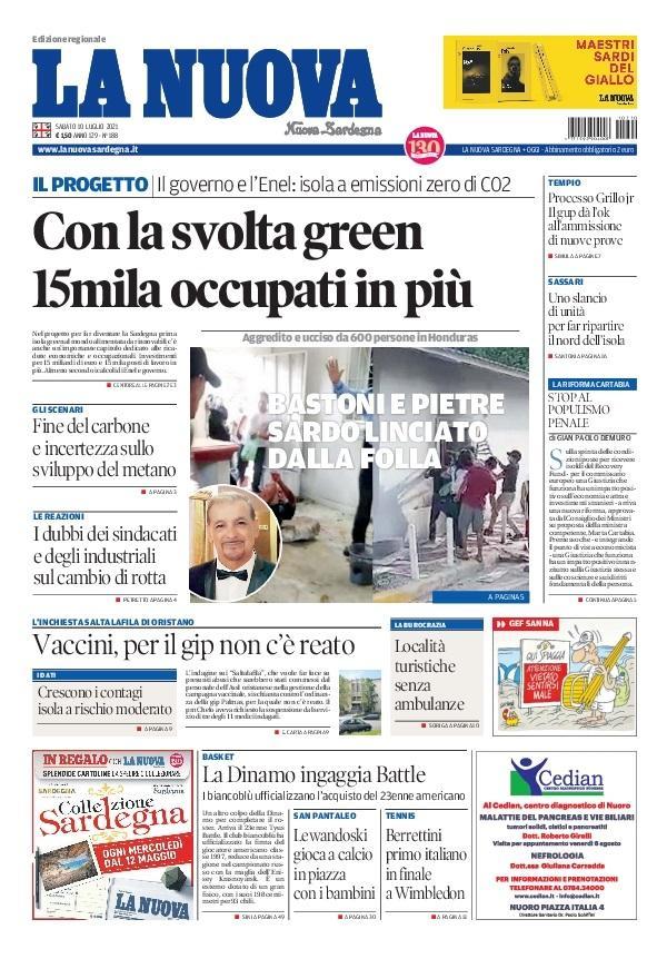 La Nuova Sardegna - Prima Pagina - 10 luglio 2021